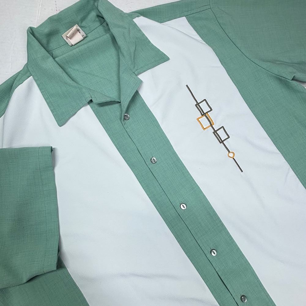 Lucky Paradise Mens 3X Panel Retro Bowling Camp Shirt Green Rockabilly‎ MCM EUC